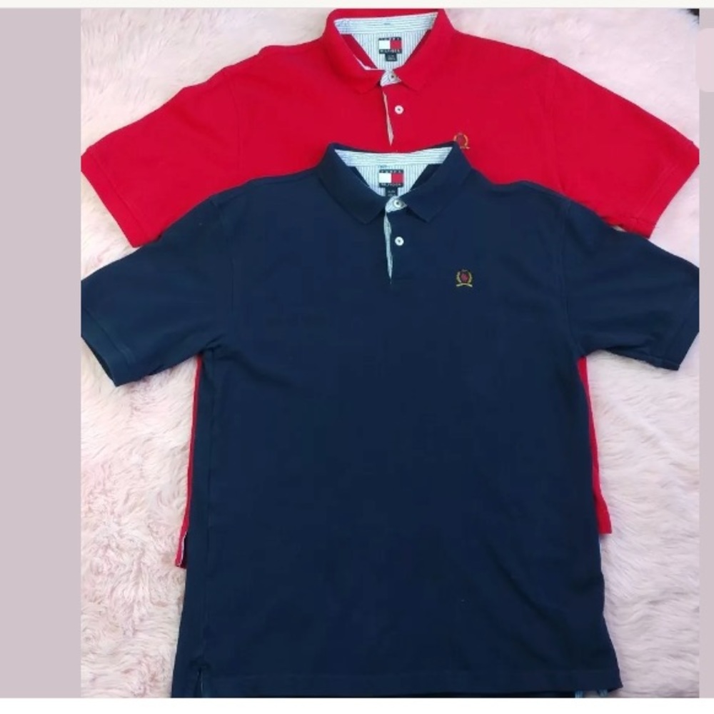 TWO Tommy Hilfiger Polo Shirts Preppy 100% Cotton